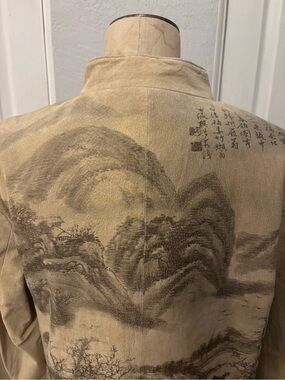 Vintage Y2K 100% Leather Statement Jacket Asian Mural Size Large